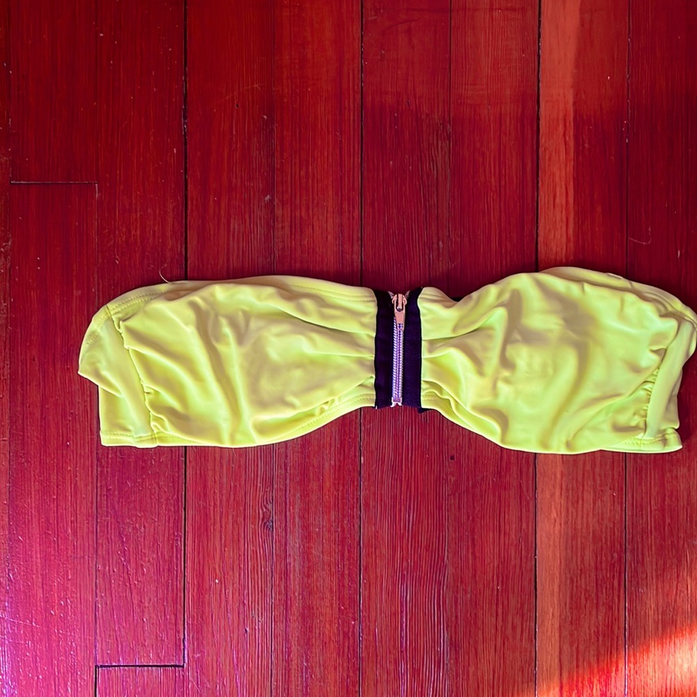 Size medium neon Melissa swim bandeau top with zipper detail and tie back